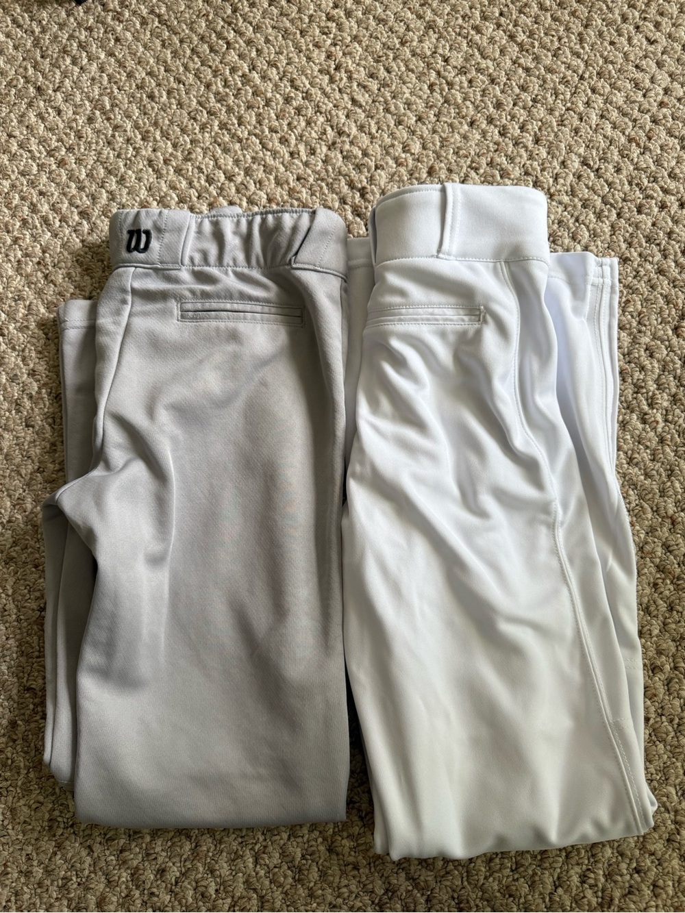 2 pairs- 1Wilson Athletic Gray Baseball Pants - 1 White Champro Baseball pants L